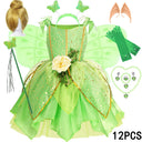 Summer Girls Tinkerbell Fairy Dresses Up for Girls Costume Kids Cosplay Flower Fairy Princess Clothes Christmas Party Outfit