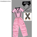 Girls K-pop Crop Top Cargo Pants Dance Tiered Skirts Children Pink Costumes Kids Hip Hop Streetwear Jazz Girl Group Clothes Sets
