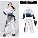 Girls Jazz Dance Trendy Long Sleeve Crop Top Cargo Pants Kids Kpop Costumes Child Streetwear Hip Hop Clothing Suit Set Outfits