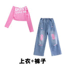 Girls Hip Hop Off Shoulder Crop Top Street Dance Skirts Cargo Pants Children Streetwear Jeans Kids K-pop Girl Group Clothes Se