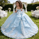 Princess Off Shoulder Flower Girl Dress for Wedding Kids Lace Appliqued Tulle Pageant Dress Customized Birthday Party Ball Gown