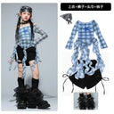 Girls K-pop Irregular Crop Top Street Dance Shorts Girl Group Clothes Set Kid Jazz Cute Costume Children Hip Hop Streetwear