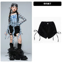 Girls K-pop Irregular Crop Top Street Dance Shorts Girl Group Clothes Set Kid Jazz Cute Costume Children Hip Hop Streetwear
