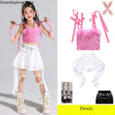 Girls Hip Hop Sweet Crop Top Tiered Skirts Kids K-pop Streetwear Children Jazz Girl Group Costume Teen Street Dance Clothes Sets