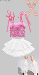 Girls Hip Hop Sweet Crop Top Tiered Skirts Kids K-pop Streetwear Children Jazz Girl Group Costume Teen Street Dance Clothes Sets