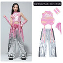 Girls K-pop Shiny Crop Top Cargo Pants Shorts Kids Hip Hop Jazz Street Dance Clothes Set Children Streetwear Girl Group Costume
