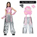 Girls K-pop Shiny Crop Top Cargo Pants Street Dance Shorts Kids Hip Hop Jazz Clothes Sets Children Streetwear Girl Group Costume