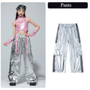 Girls K-pop Shiny Crop Top Cargo Pants Shorts Kids Hip Hop Jazz Street Dance Clothes Set Children Streetwear Girl Group Costume