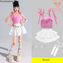 Girls Hip Hop Sweet Crop Top Tiered Skirts Kids K-pop Streetwear Children Jazz Girl Group Costume Teen Street Dance Clothes Sets