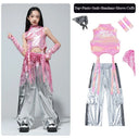 Girls K-pop Shiny Crop Top Cargo Pants Shorts Kids Hip Hop Jazz Street Dance Clothes Set Children Streetwear Girl Group Costume