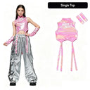 Girls K-pop Shiny Crop Top Cargo Pants Street Dance Shorts Kids Hip Hop Jazz Clothes Sets Children Streetwear Girl Group Costume
