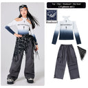 Girls Jazz Dance Trendy Long Sleeve Crop Top Cargo Pants Kids Kpop Costumes Child Streetwear Hip Hop Clothing Suit Set Outfits