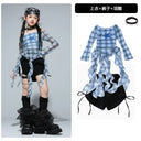 Girls K-pop Irregular Crop Top Street Dance Shorts Girl Group Clothes Set Kid Jazz Cute Costume Children Hip Hop Streetwear