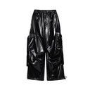 Kid Kpop Hip Hop Clothing White Print Long Sleeve Crop T Shirt Top Black Faux Leather Cargo Pants for Girl Dance Costume Clothes