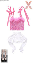 Girls Hip Hop Sweet Crop Top Tiered Skirts Kids K-pop Streetwear Children Jazz Girl Group Costume Teen Street Dance Clothes Sets