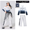 Girls Jazz Dance Trendy Long Sleeve Crop Top Cargo Pants Kids Kpop Costumes Child Streetwear Hip Hop Clothing Suit Set Outfits
