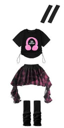Girls Hip Hop Crop Top Street Dance Gauze K-pop Plaid Skirts Kids Streetwear Children Jazz Cheerleader Costumes Clothes Sets