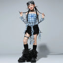 Girls K-pop Irregular Crop Top Street Dance Shorts Girl Group Clothes Set Kid Jazz Cute Costume Children Hip Hop Streetwear
