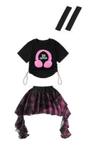 Girls Hip Hop Crop Top Street Dance Gauze K-pop Plaid Skirts Kids Streetwear Children Jazz Cheerleader Costumes Clothes Sets