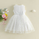 3-10Y Little Girl Summer White Princess Dress Kids Sleeveless Crew Neck Lace Mesh Party Dress with Belt 2026 New