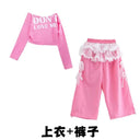 Girls Hip Hop Off Shoulder Crop Top ‌Street Dance Skirts Cargo Pants Children Streetwear Jeans Kids K-pop Girl Group Clothes Se