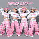 Girls K-pop Pink Crop Top Cargo Pants Children Streetwear Girl Group Costume Kids Hip Hop Street Dance Jazz Teens Clothes Sets