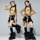 Girls K-pop Irregular Crop Top Street Dance Shorts Girl Group Clothes Set Kid Jazz Cute Costume Children Hip Hop Streetwear