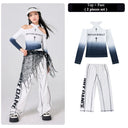 Girls Jazz Dance Trendy Long Sleeve Crop Top Cargo Pants Kids Kpop Costumes Child Streetwear Hip Hop Clothing Suit Set Outfits