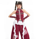 Girls Street Dance Kpop Clothing Crop Tops Baggy Hip Hop Pants Wine Red Set Jazz Dance Clothes Group Stage Performance Costume