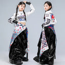 Kid Kpop Hip Hop Clothing White Print Long Sleeve Crop T Shirt Top Black Faux Leather Cargo Pants for Girl Dance Costume Clothes