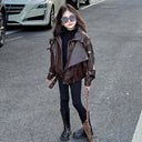 Girls Leather Jacket 2026 Spring Autumn Kids Leather Clothing Korean Style Spring Cool Stylish Girls Jacket