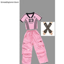 Girls K-pop Crop Top Cargo Pants Dance Tiered Skirts Children Pink Costumes Kids Hip Hop Streetwear Jazz Girl Group Clothes Sets