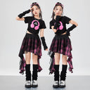 Girls Hip Hop Crop Top Street Dance Gauze K-pop Plaid Skirts Kids Streetwear Children Jazz Cheerleader Costumes Clothes Sets