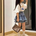2025 Summer Girls Denim Skirt Shorts Two-Layer Versatile Japanese Korean Style Skirt for 3-8Y KidsFashionable Semi-Skirt