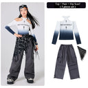 Girls Jazz Dance Trendy Long Sleeve Crop Top Cargo Pants Kids Kpop Costumes Child Streetwear Hip Hop Clothing Suit Set Outfits