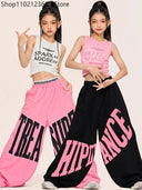 Summer Chicas Jazz Dance Clothes Navel Vest Baggy Sweatpants Hip Hop Practice Clothing Kpop Street Dance Performance Wear 2026