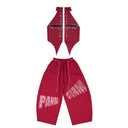 Girls Street Dance Kpop Clothing Crop Tops Baggy Hip Hop Pants Wine Red Set Jazz Dance Clothes Group Stage Performance Costume