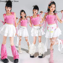 Girls Hip Hop Sweet Crop Top Tiered Skirts Kids K-pop Streetwear Children Jazz Girl Group Costume Teen Street Dance Clothes Sets