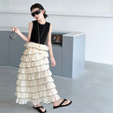 Kids Girls Princess Dresses Sleeveless Sling Layered Skirt Tiered Dress Fashion Patchwork Children Girl Daily A-Line Party Wear