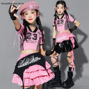 Girls K-pop Crop Top Cargo Pants Dance Tiered Skirts Children Pink Costumes Kids Hip Hop Streetwear Jazz Girl Group Clothes Sets