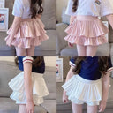 Girls Skirt White Pleated Layered Skirt School Child Black Pink All-match Tutu Casual Infant Kids Mini Short Skirt 3 To 16 Years