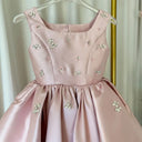 Kids Princess Satin Crystals Pearls Flower Girl Dress Children First Communion Dress Ball Gown Wedding Party Dress Birthday Show