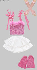 Girls Hip Hop Sweet Crop Top Tiered Skirts Kids K-pop Streetwear Children Jazz Girl Group Costume Teen Street Dance Clothes Sets