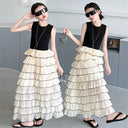 Kids Girls Princess Dresses Sleeveless Sling Layered Skirt Tiered Dress Fashion Patchwork Children Girl Daily A-Line Party Wear