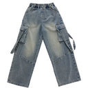 Girls Street Dance K-pop Denim Crop Top Cargo Jeans Pants Kids Hip Hop Jazz Shorts Clothes Children Streetwear Stage Costume