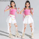 Girls Hip Hop Sweet Crop Top Tiered Skirts Kids K-pop Streetwear Children Jazz Girl Group Costume Teen Street Dance Clothes Sets