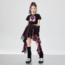 Girls Hip Hop Crop Top Street Dance Gauze K-pop Plaid Skirts Kids Streetwear Children Jazz Cheerleader Costumes Clothes Sets