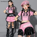 Girls K-pop Crop Top Cargo Pants Dance Tiered Skirts Children Pink Costumes Kids Hip Hop Streetwear Jazz Girl Group Clothes Sets