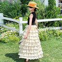 Kids Girls Princess Dresses Sleeveless Sling Layered Skirt Tiered Dress Fashion Patchwork Children Girl Daily A-Line Party Wear