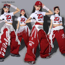 Girls K-pop Fashion Crop Top Joggers Street Dance Cargo Pants Children Streetwear Girl Group Costumes Kids Hip Hop Clothes Sets